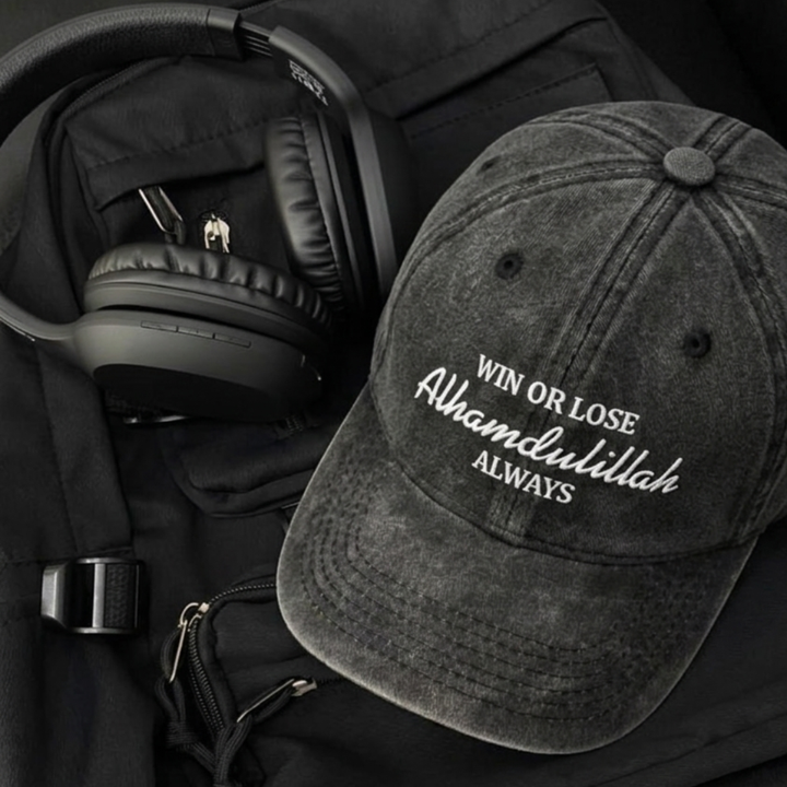 Win or Lose Alhamdulillah Cap - Vintage Black